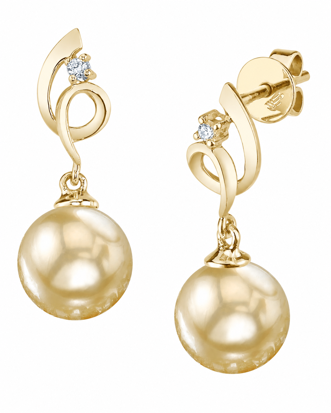 Golden South Sea Pearl & Diamond Pirouette Earrings