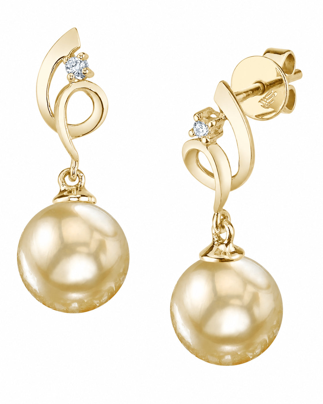 Golden South Sea Pearl & Diamond Pirouette Earrings