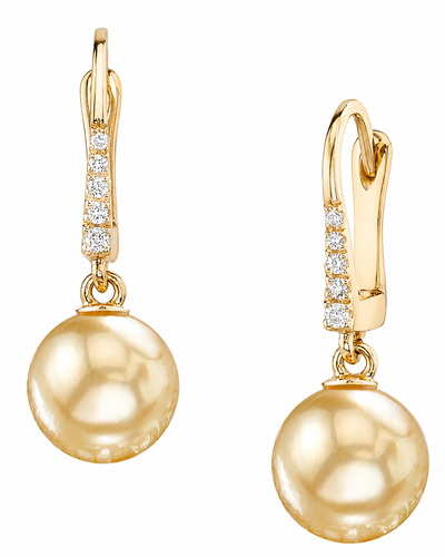 Golden South Sea Pearl & Diamond Equinox Dangle Earrings