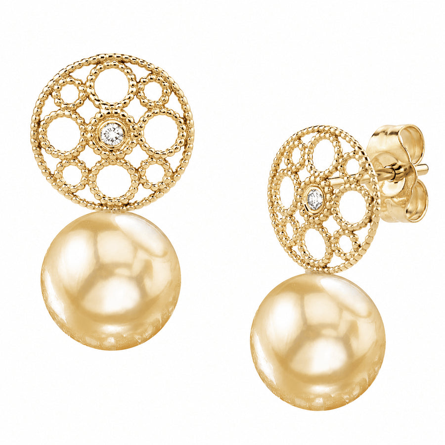 Golden South Sea Pearl & Diamond Faye Earrings