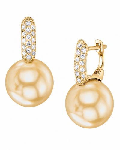 Golden South Sea Pearl & Diamond Calypso Drop Earrings
