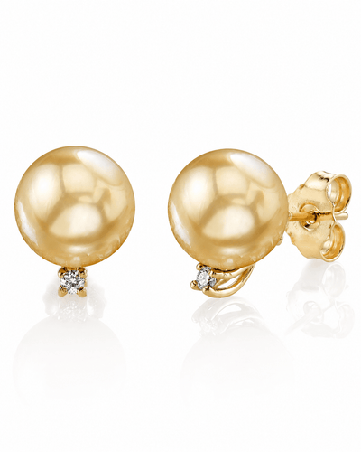 Golden South Sea Pearl & Diamond Society Stud Earrings