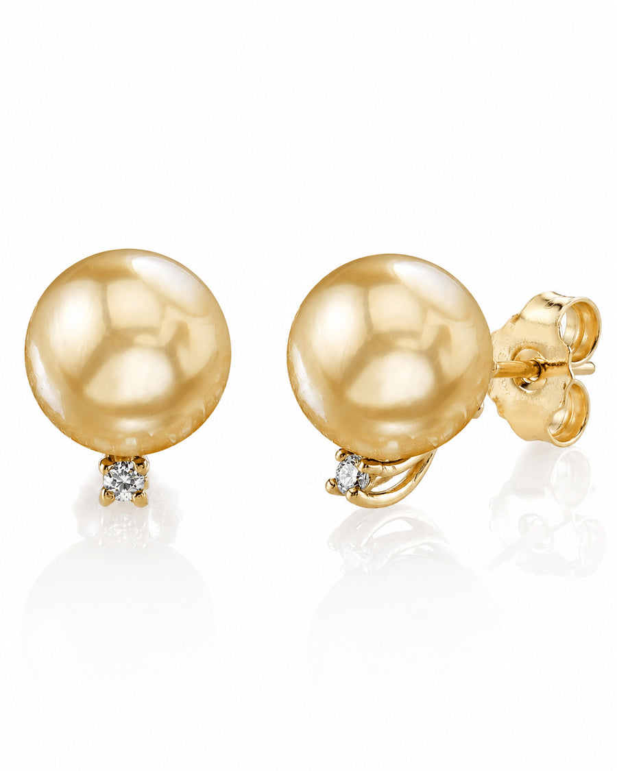 Golden South Sea Pearl & Diamond Society Stud Earrings