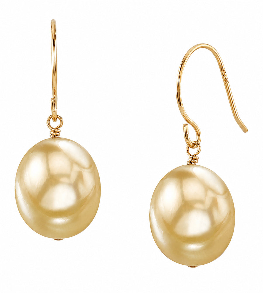 Golden South Sea Drop Pearl Dangling Tincup Earrings