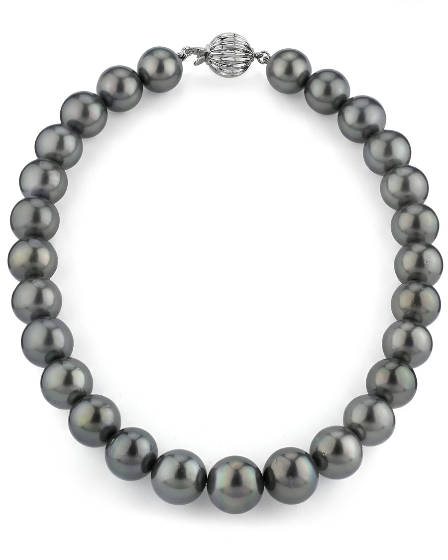 Dark Round Tahitian Pearl Necklace, 12.0-14.0mm - AAA Quality