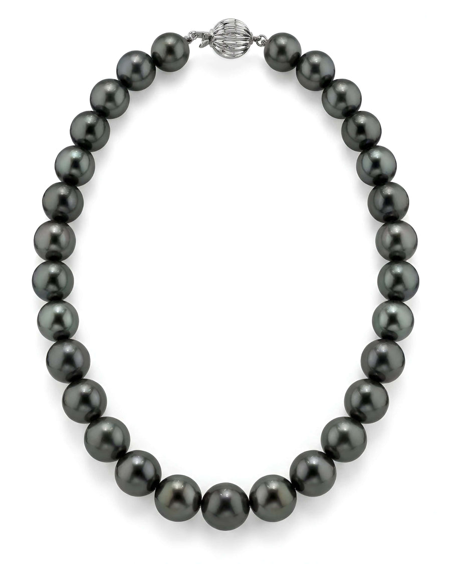 Dark Tahitian True Round Pearl Necklace, 12.0-14.0mm - AAAA Quality