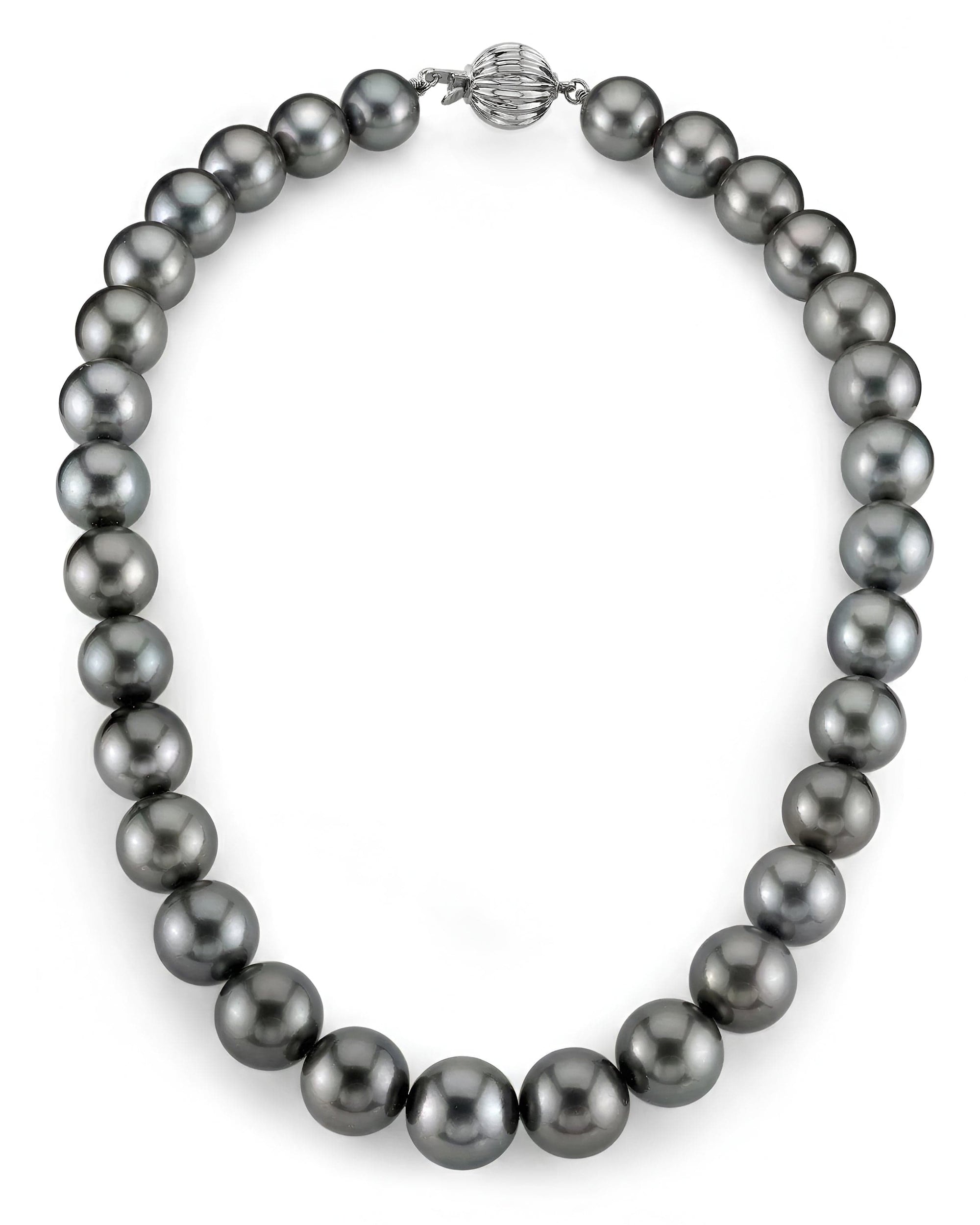 Dark Tahitian True Round Pearl Necklace, 13.0-15.0mm - AAA Quality
