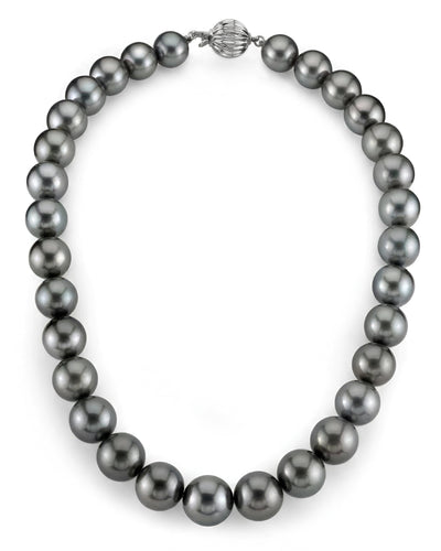 Dark Tahitian True Round Pearl Necklace, 13.0-15.0mm - AAA Quality