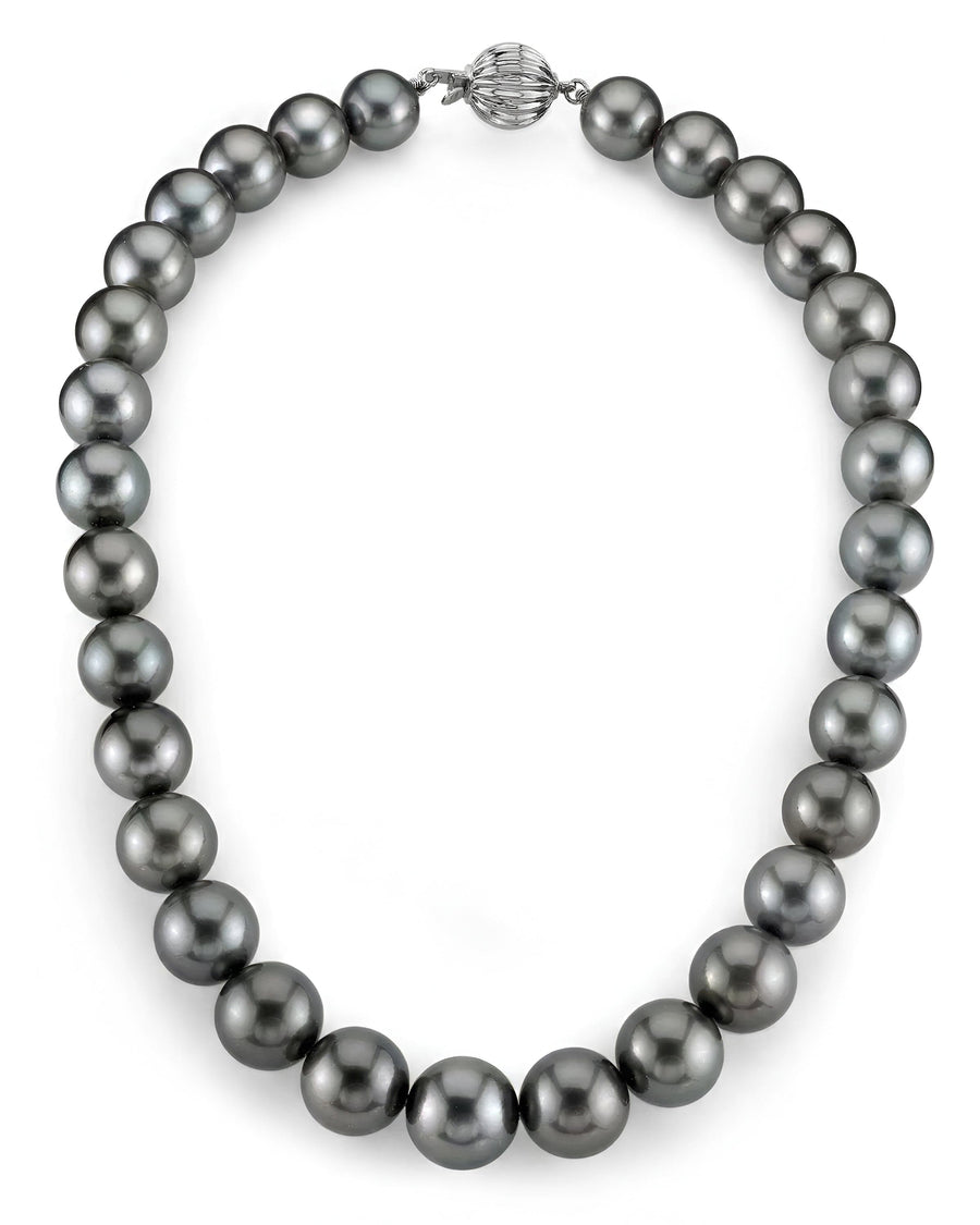 Dark Tahitian True Round Pearl Necklace, 13.0-15.0mm - AAA Quality
