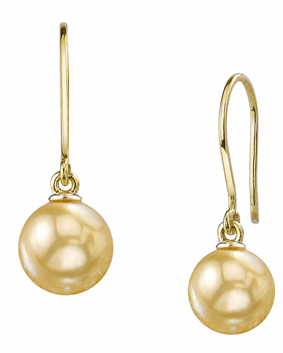 Golden South Sea Pearl Shepherd Hook Dangle Earrings