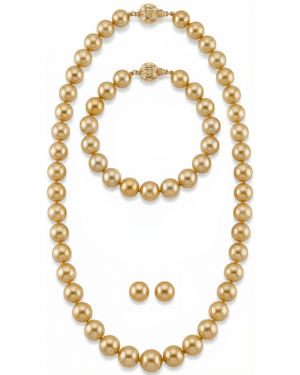 Golden Round South Sea Pearl Jewelry Set, 8.0-10.0mm