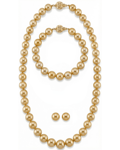 Golden Round South Sea Pearl Jewelry Set, 8.0-10.0mm