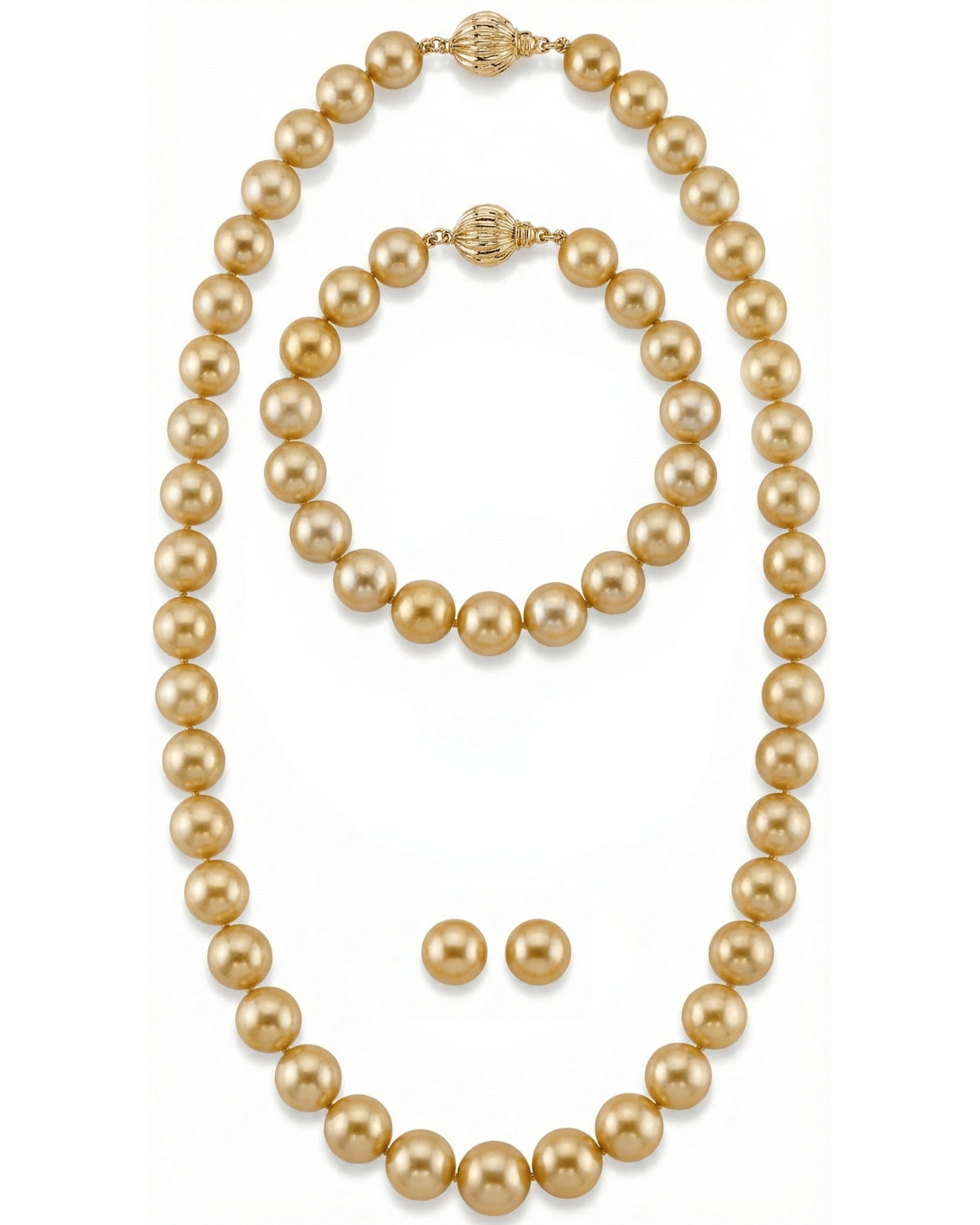 Golden Round South Sea Pearl Jewelry Set, 8.0-10.0mm