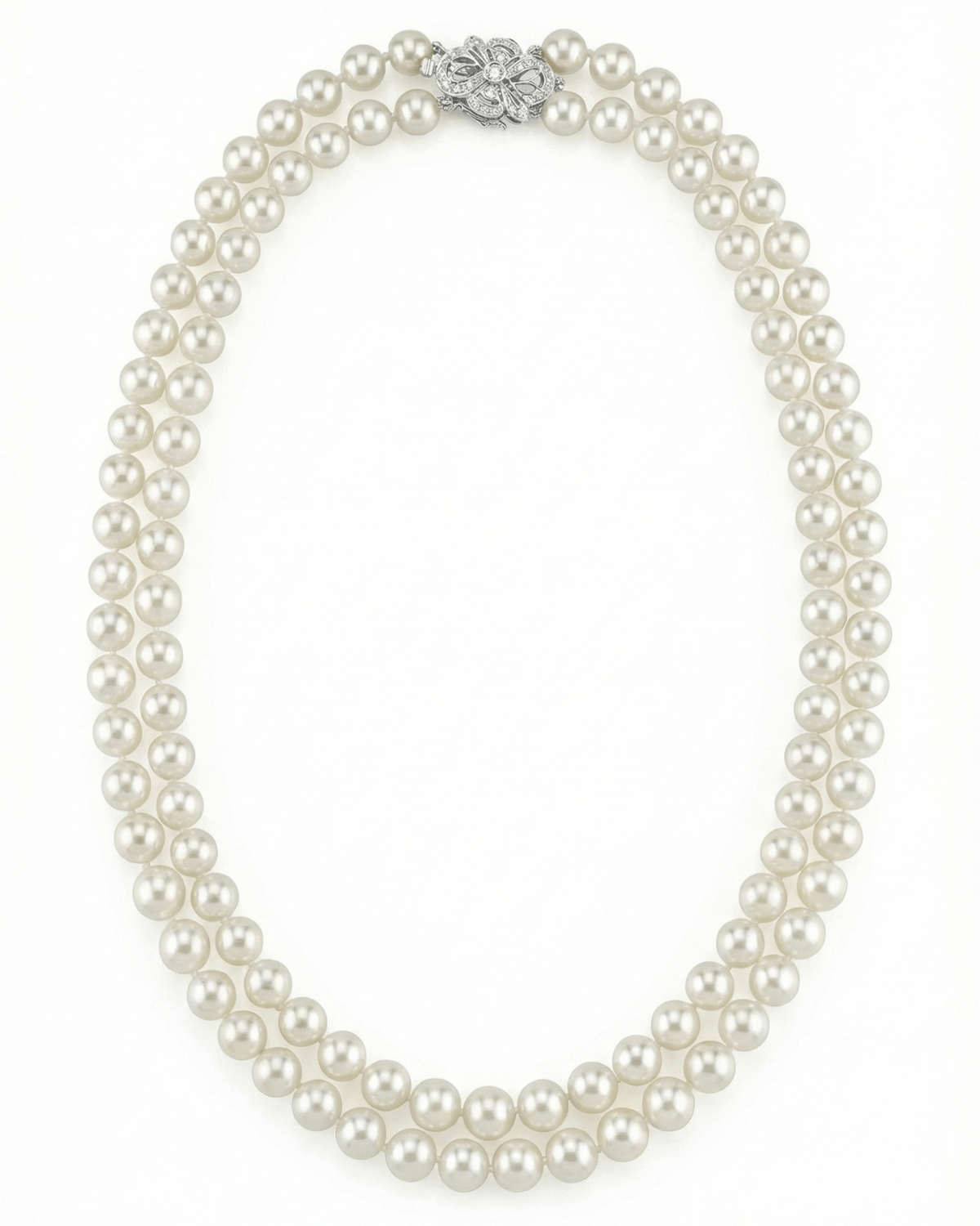 Hanadama Akoya White Pearl Double Strand Necklace