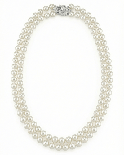 Hanadama Akoya White Pearl Double Strand Necklace