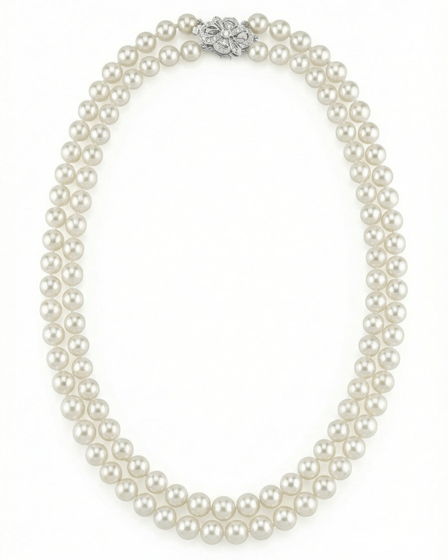 Hanadama Akoya White Pearl Double Strand Necklace