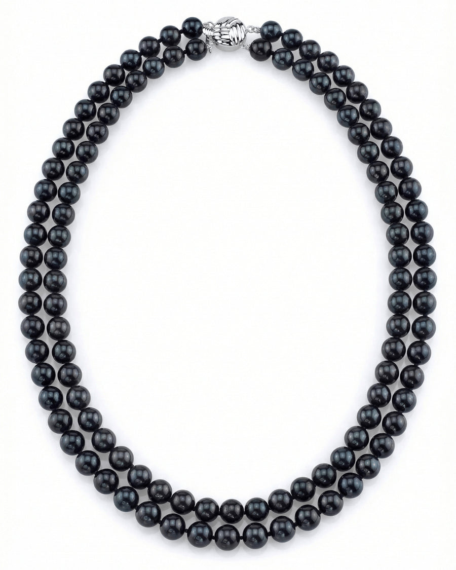 Japanese Akoya Black Pearl Double Strand Necklace