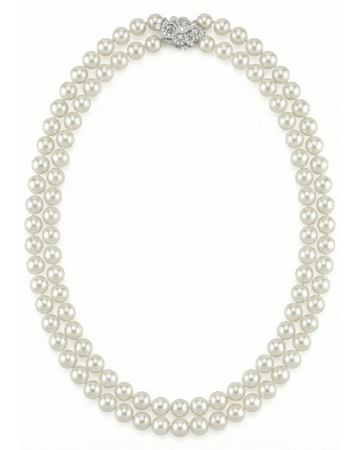 Japanese Akoya White Pearl Double Strand Necklace