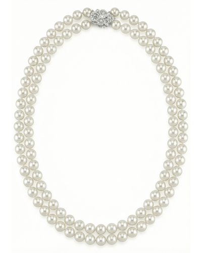 Japanese Akoya White Pearl Double Strand Necklace