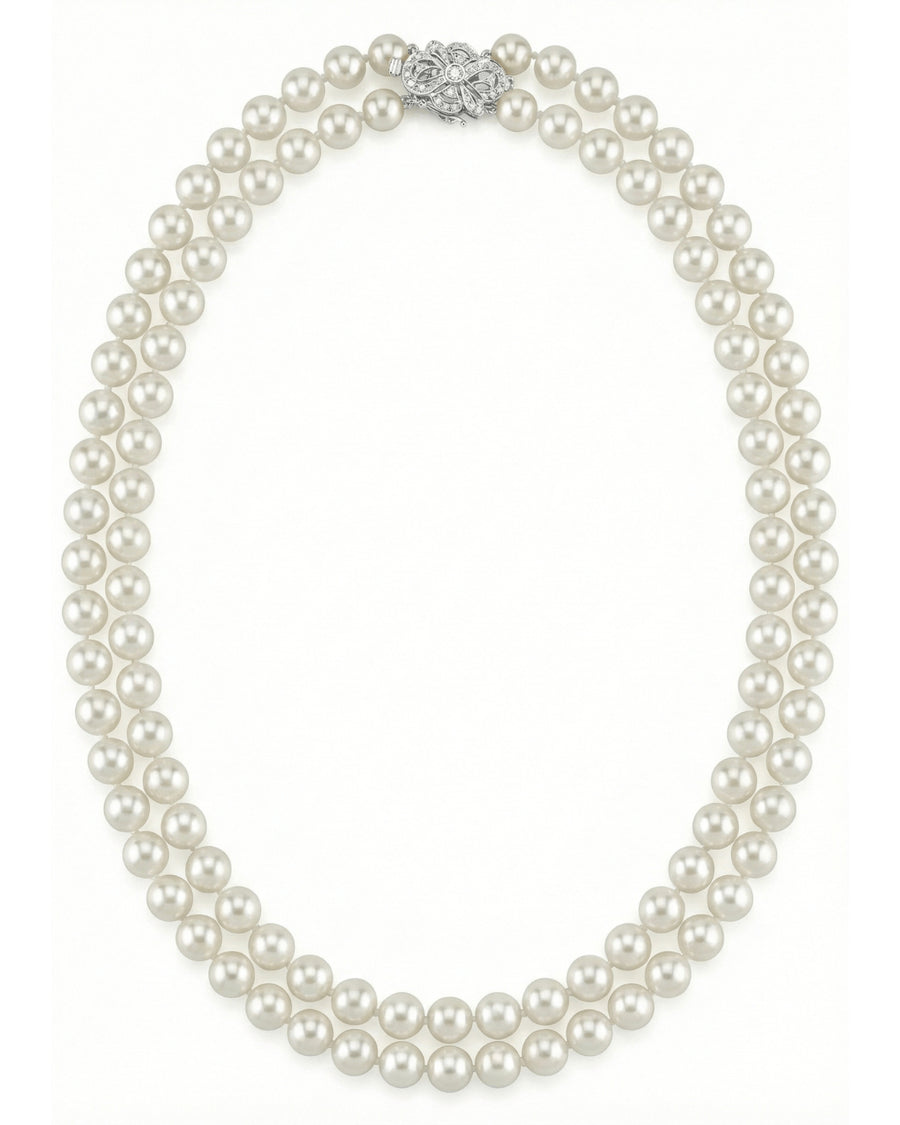 Japanese Akoya White Pearl Double Strand Necklace