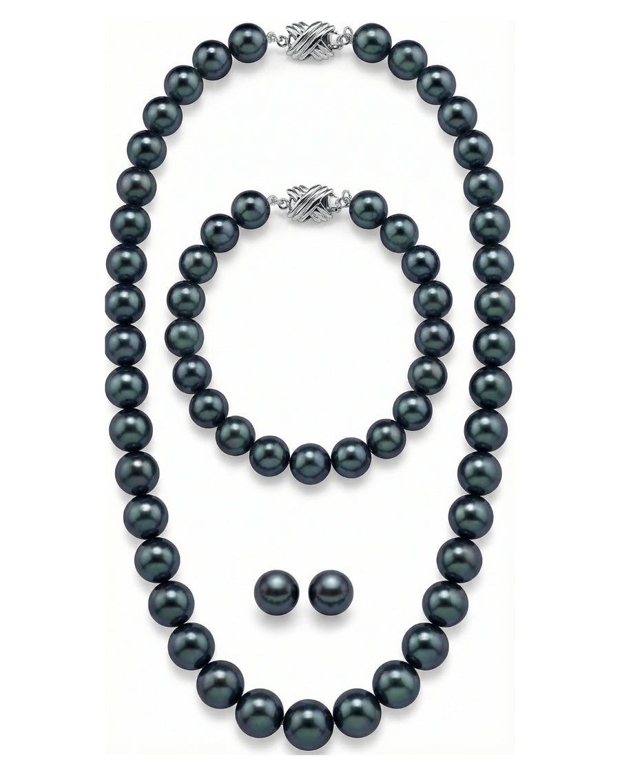Japanese Akoya Black Pearl Sets in AAA Quality