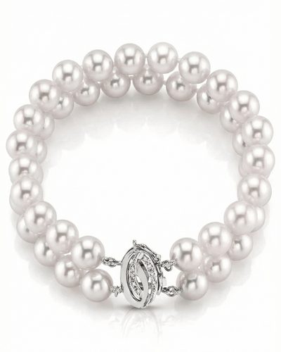 Japanese Large Akoya White Pearl Double Bracelet- Choose Your Quality