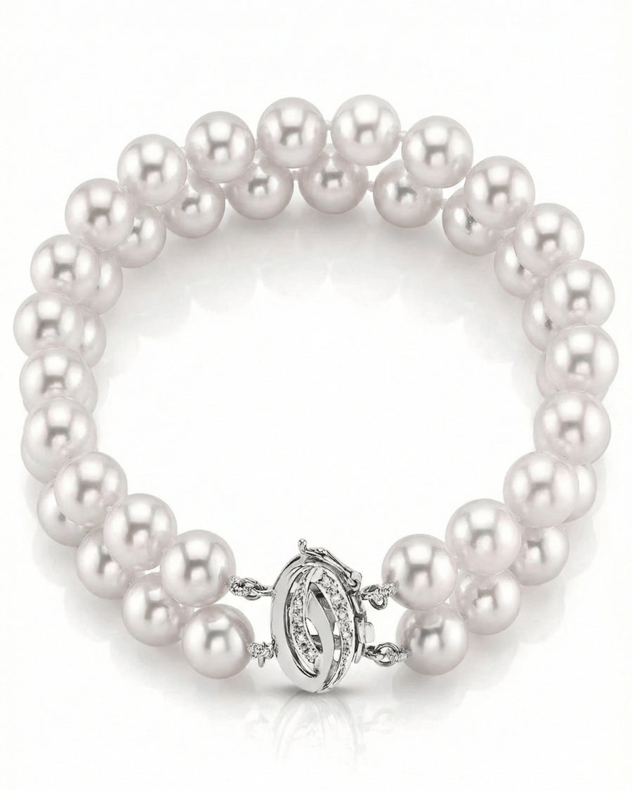 Japanese Large Akoya White Pearl Double Bracelet- Choose Your Quality