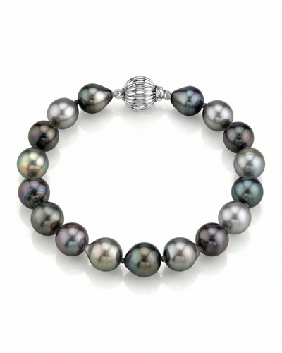 Multi-Color Tahitian Drop-Shape Pearl Bracelet, 9.0-10.0mm - AAAA Quality