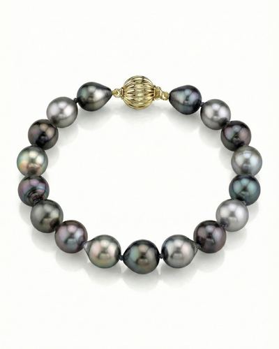 Multi-Color Tahitian Drop-Shape Pearl Bracelet, 9.0-10.0mm - AAAA Quality