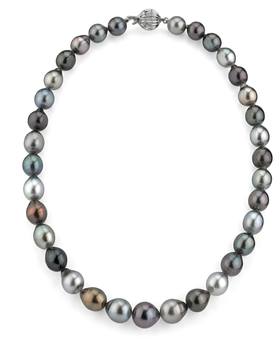 Multi-Color Tahitian Smooth Drop-Shape Pearl Necklace, 9.0-11.0mm - AAAA Quality