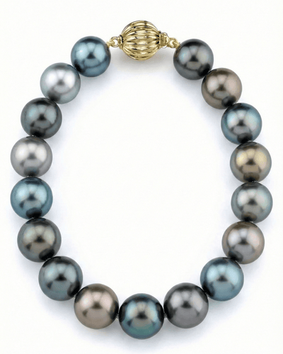 Multi-Color Tahitian True Round Pearl Bracelet, 9.0-10.0mm - AAA Quality
