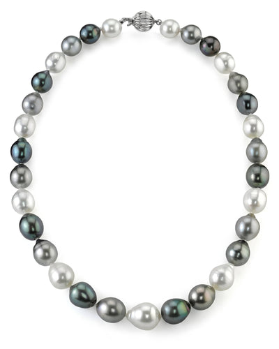 Multi-Color Tahitian & White South Sea Baroque Pearl Necklace, 9.0-12.0mm