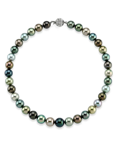 Multi-Color True Round Tahitian Pearl Necklace, 8.0-10.0mm - AAAA Quality