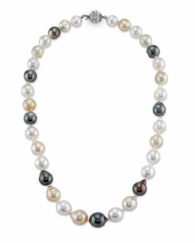 Multi-Color White, Golden South Sea & Tahitian Baroque Pearl Necklace, 8.0-10.0mm