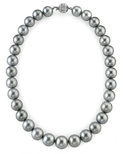 Silver Tahitian True Round Pearl Necklace, 12.0-14.0mm - AAAA Quality