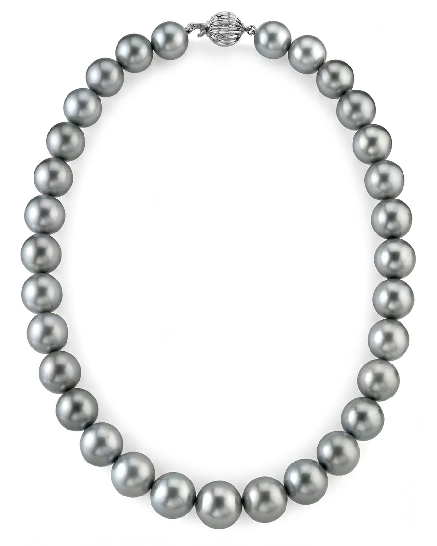 Silver Tahitian True Round Pearl Necklace, 12.0-14.0mm - AAAA Quality