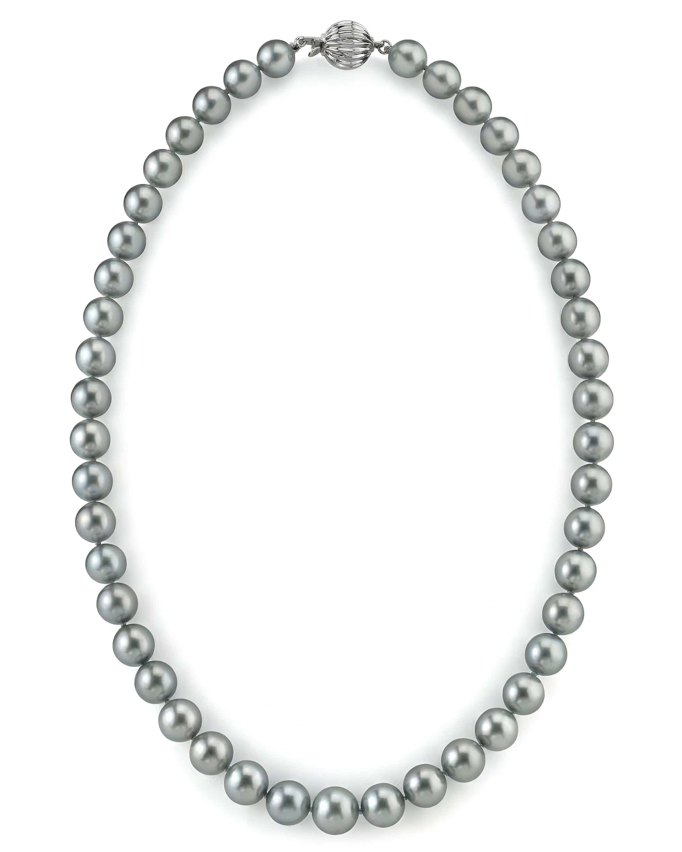 Silver Tahitian True Round Pearl Necklace, 9.0-11.0mm - AAAA Quality