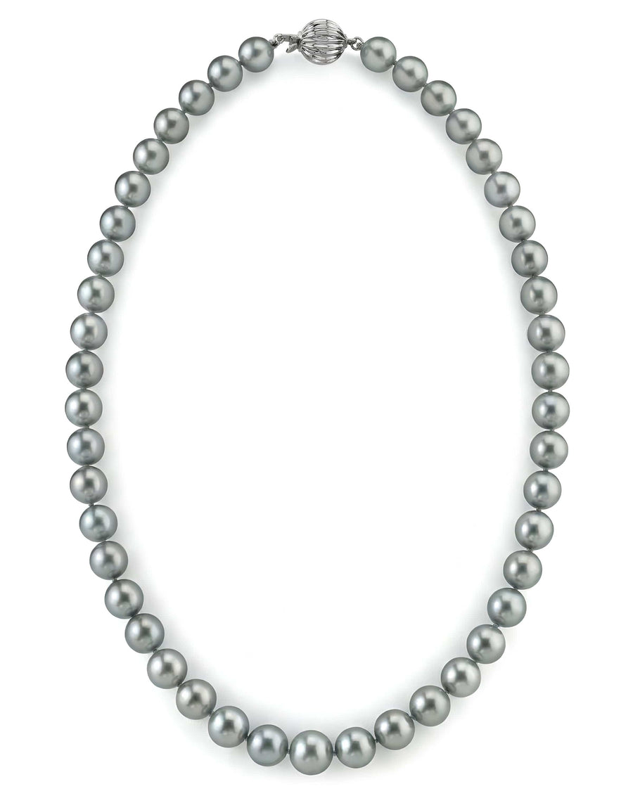 Silver Tahitian True Round Pearl Necklace, 9.0-11.0mm - AAAA Quality