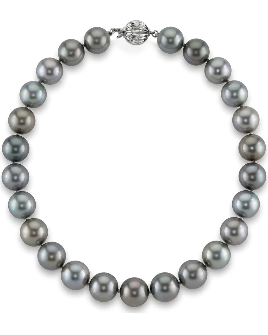 Silvery-Steel Tahitian True Round Pearl Necklace, 15.0-16.0mm