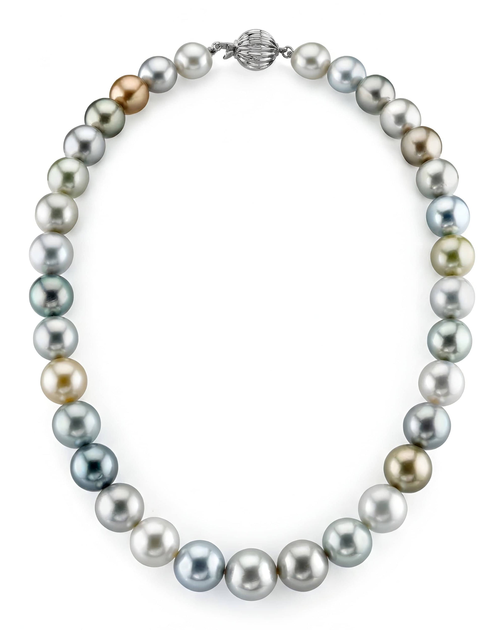 Silvery Multi-Color Tahitian True Round Pearl Necklace, 12.0-14.0mm