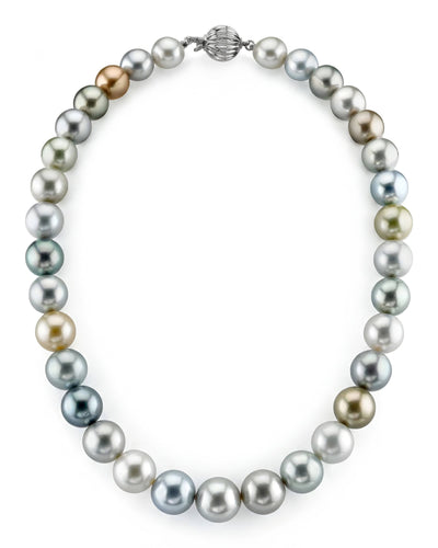 Silvery Multi-Color Tahitian True Round Pearl Necklace, 12.0-14.0mm