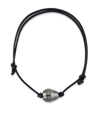 Tahitian Baroque Pearl Leather Adjustable Bracelet for Men