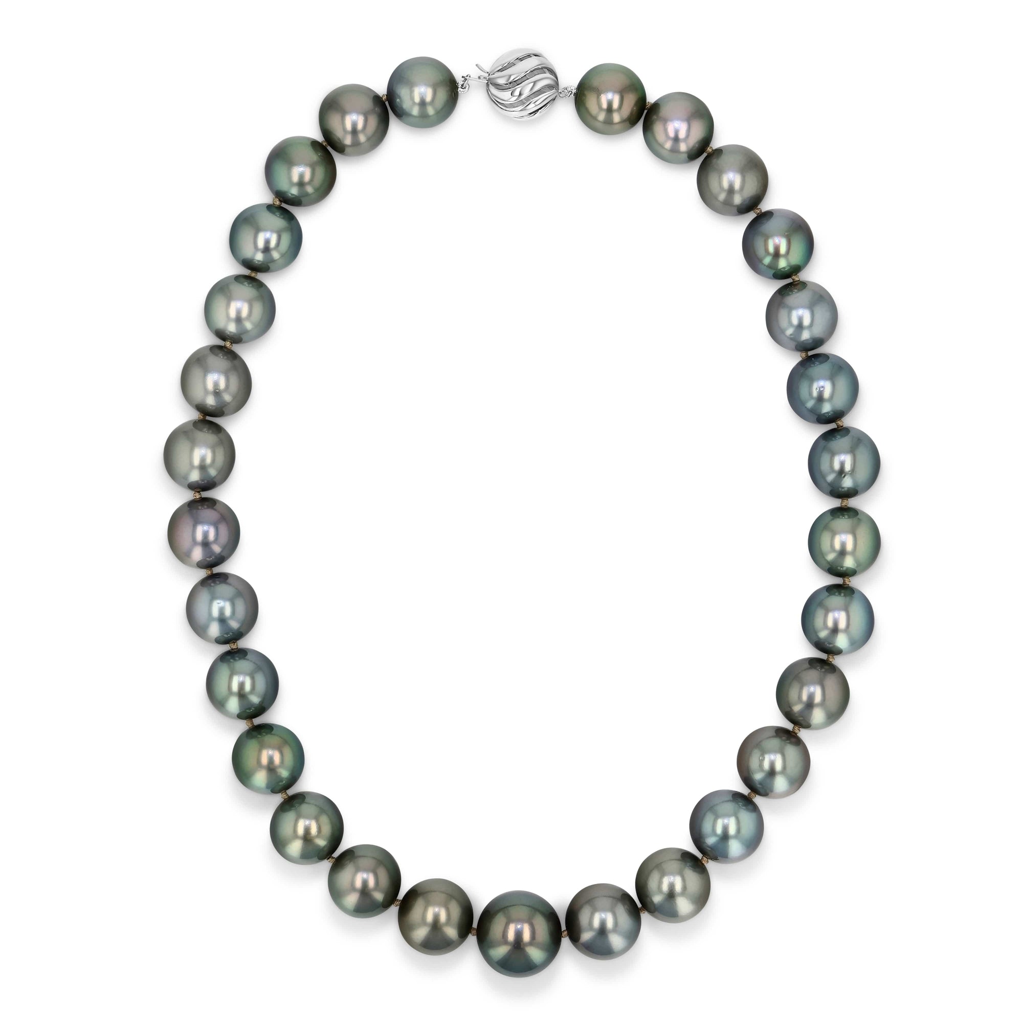 Dark Tahitian True Round Pearl Necklace, 12.0-14.0mm - AAAA Quality