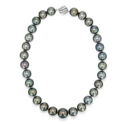 Dark Tahitian True Round Pearl Necklace, 12.0-14.0mm - AAAA Quality