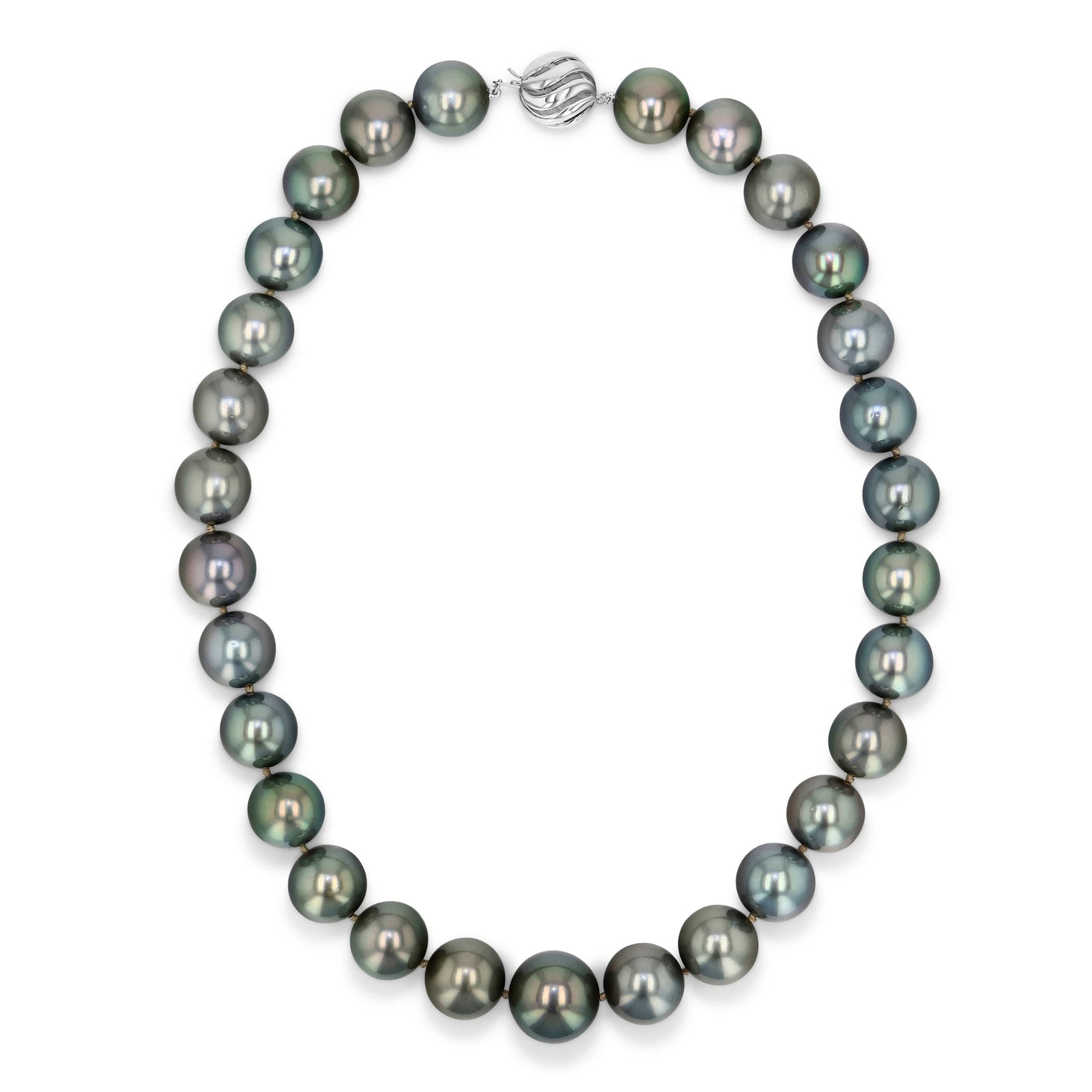 Dark Tahitian True Round Pearl Necklace, 12.0-14.0mm - AAAA Quality