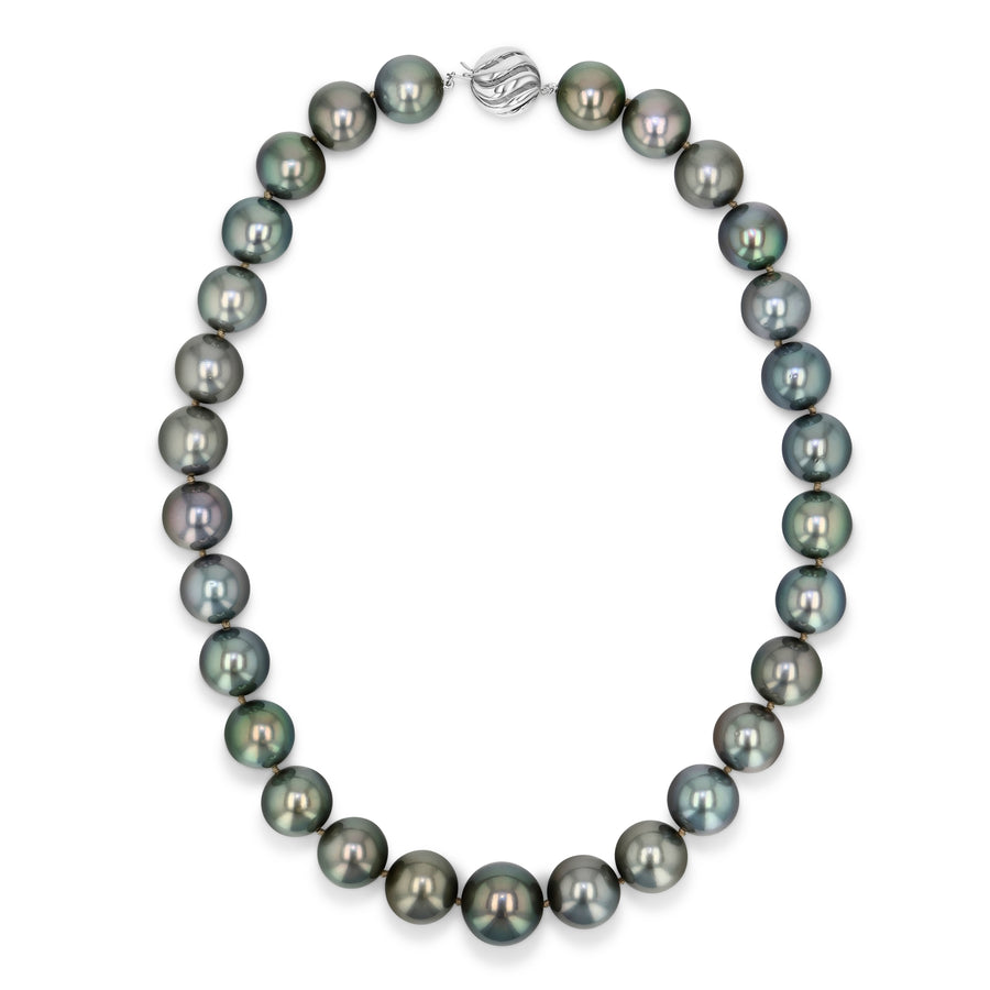 Dark Tahitian True Round Pearl Necklace, 12.0-14.0mm - AAAA Quality