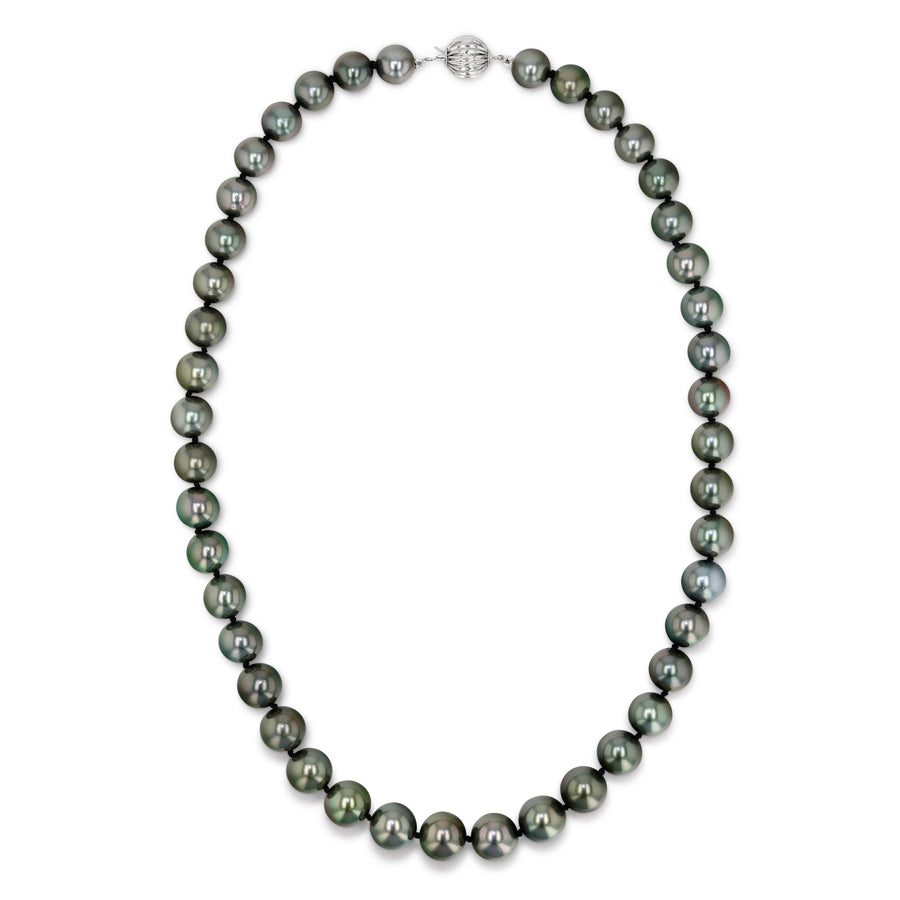 True Round Black Tahitian Pearl Necklace, 9.0-11.0mm - AAAA Quality