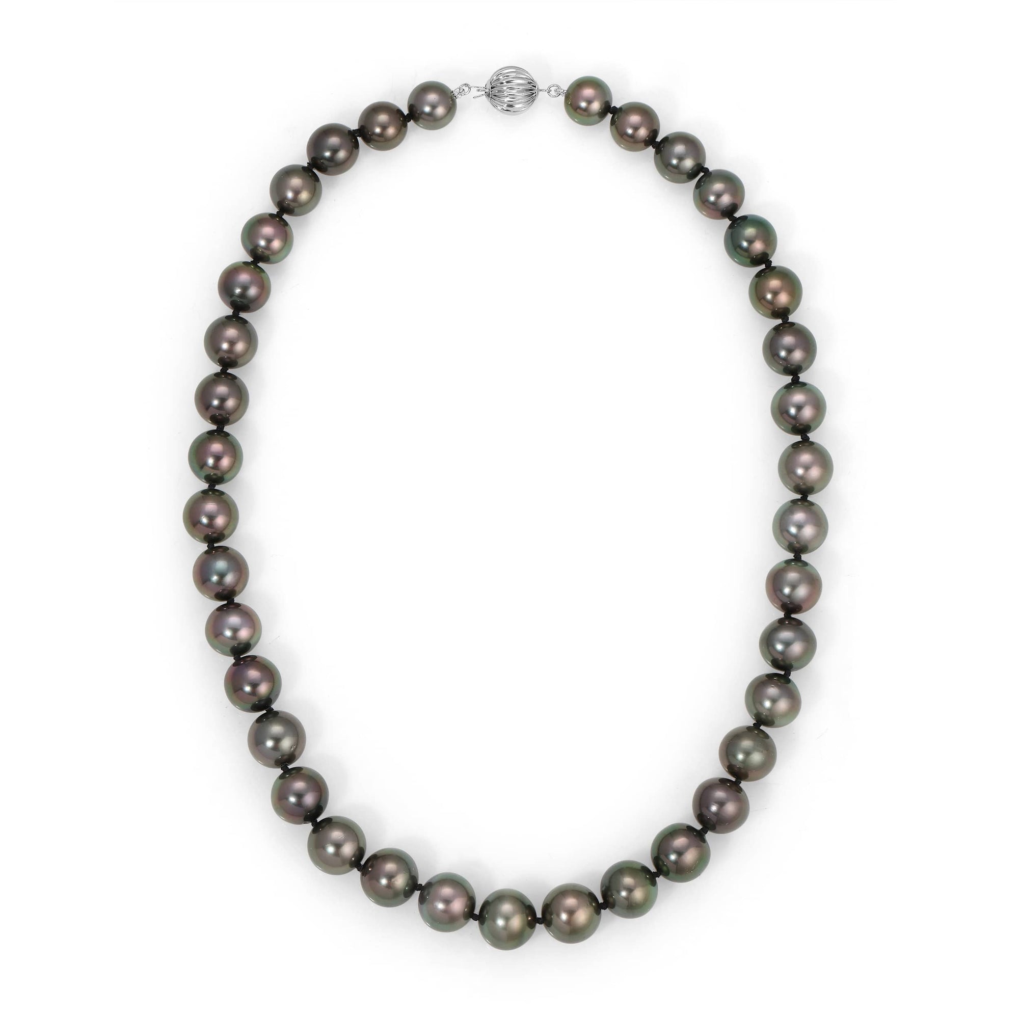 Black Tahitian True Round Pearl Necklace, 10.0-12.0mm - AAA/Gem Quality