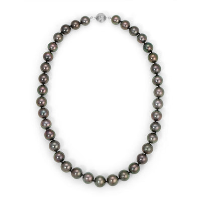 Black Tahitian True Round Pearl Necklace, 10.0-12.0mm - AAA/Gem Quality