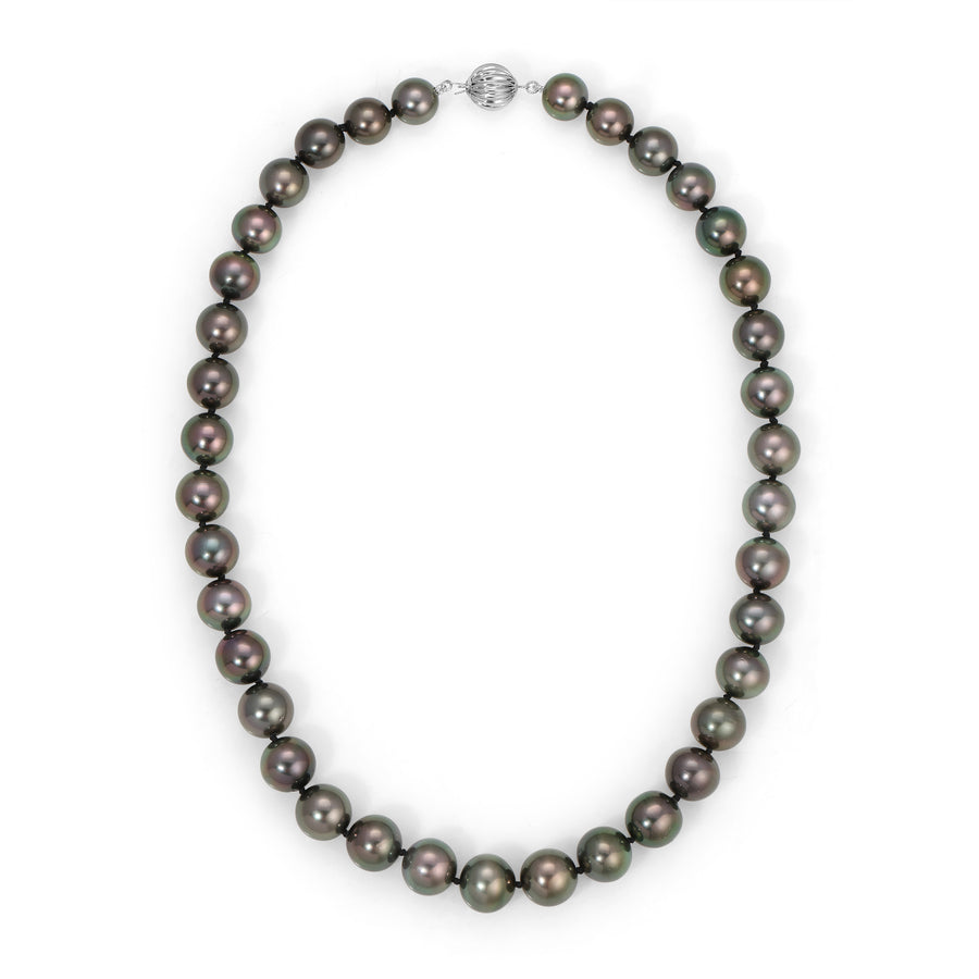 Black Tahitian True Round Pearl Necklace, 10.0-12.0mm - AAA/Gem Quality